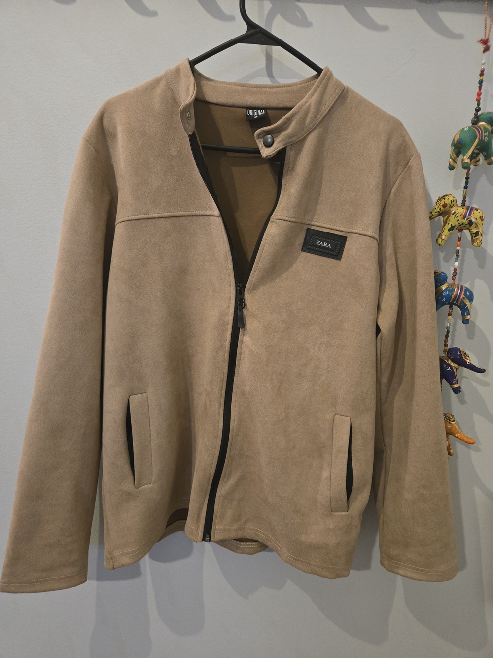 ZARA Tan Faux-Suede Zip Jacket